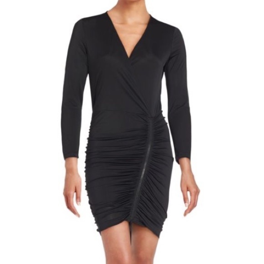BCBGMAXAZRIA Black Zip Front Ruched Mini Dress XXS